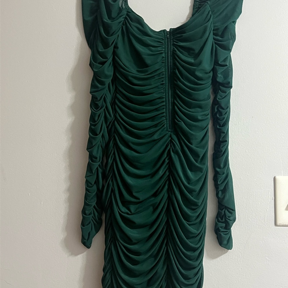 Windsor Dark Green Ruched Long Sleeve Dress